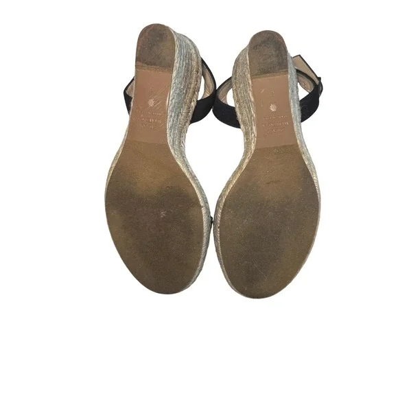 Stuart Weitzman Espadrille Wedge Sandals Black Ankle‎ Strap Shoes - Picture 4 of 6